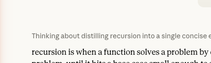 the thinking summary UI — a collapsible one-liner describing what Claude thought about